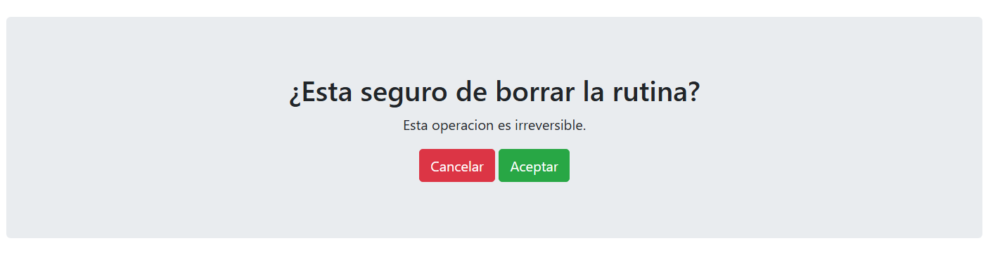 Confirmación para eliminar una rutina