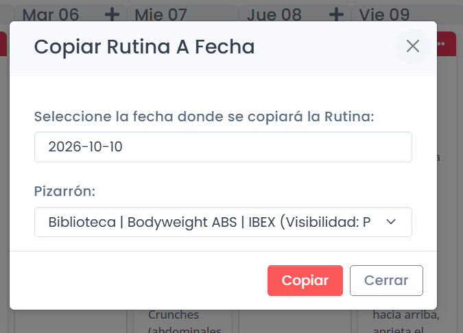 Opción Copiar Rutina en Gymforce