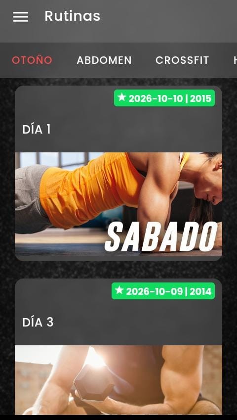 Sección Rutinas de la aplicación móvil de Gymforce