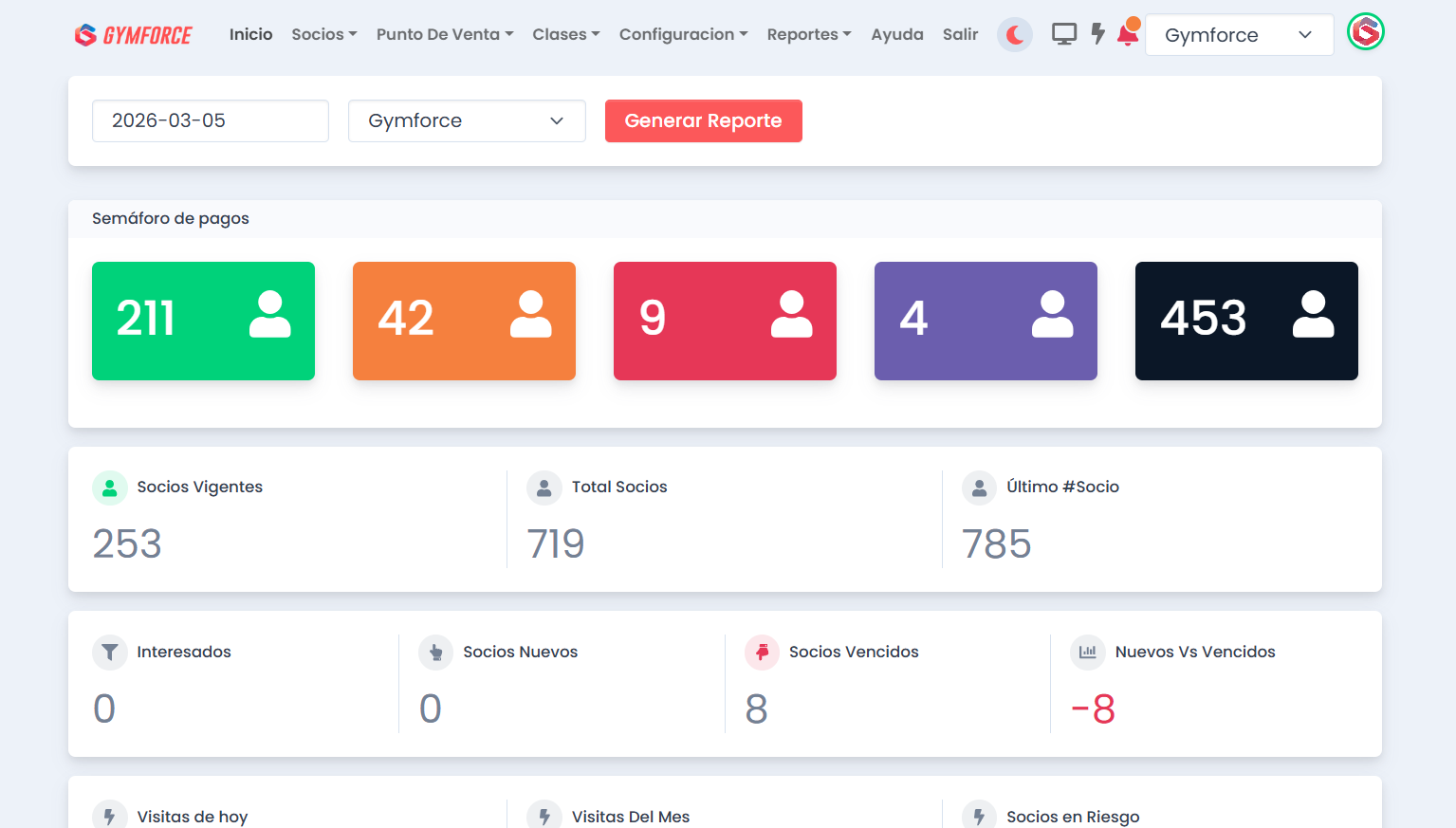 Menú Configuración opción Mi gimnasio