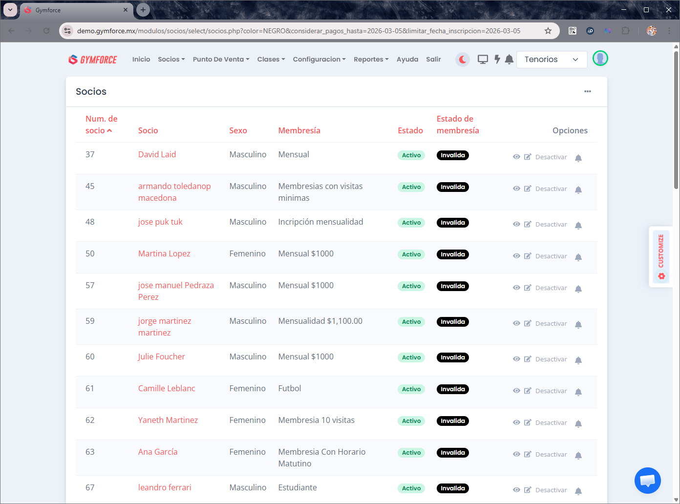 Lista socios Gymforce