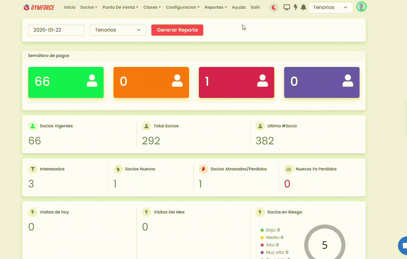 Tabla de lideres en aplicación para celular gymforce.