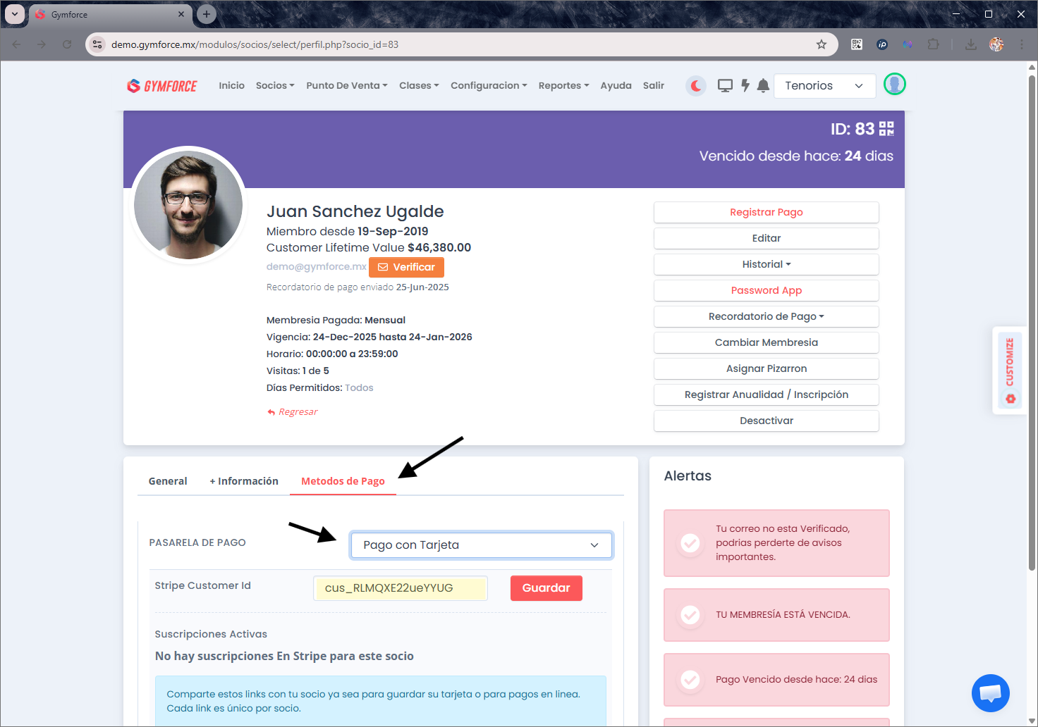 Verifica que exista el socio en Stripe