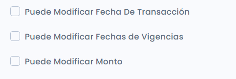 Permisos para modificar fechas de vigencia, transacción y montos en Gymforce