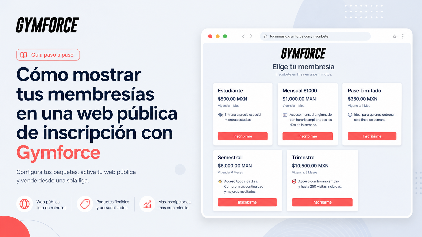 Cómo mostrar tus membresías en una web pública de inscripción con Gymforce