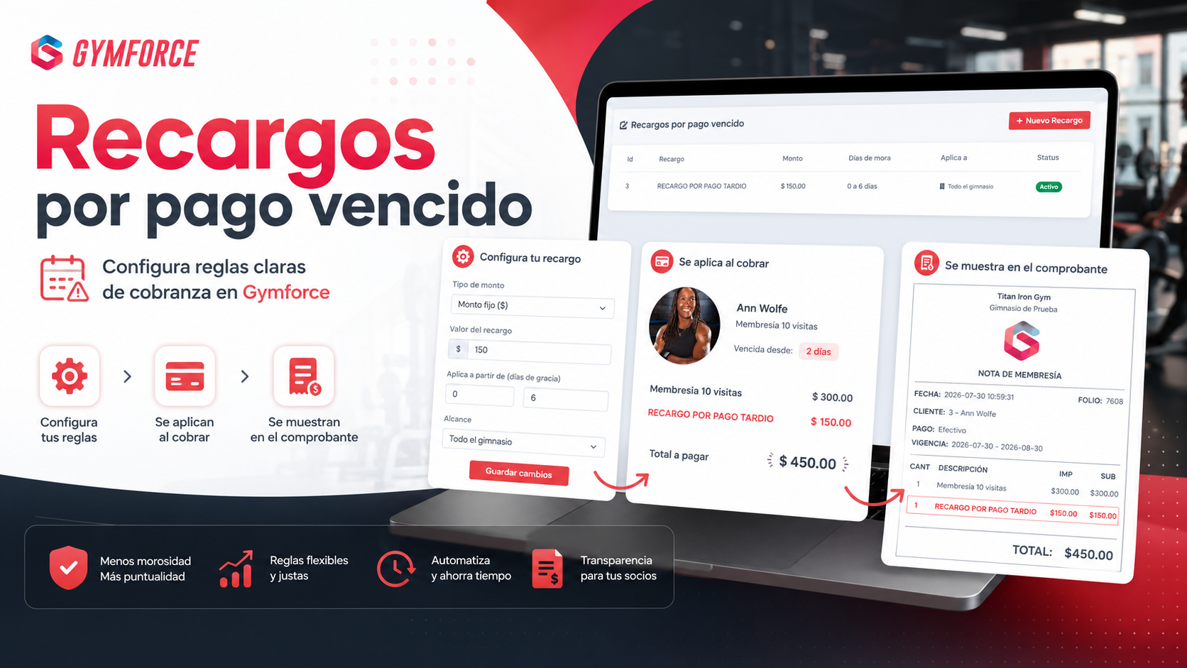 Cómo configurar recargos por pago vencido en un gimnasio con Gymforce